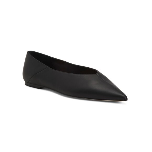 STEVE MADDEN Black Leather Idaline Pointed Toe Ballet Flats - Picture 1 of 2